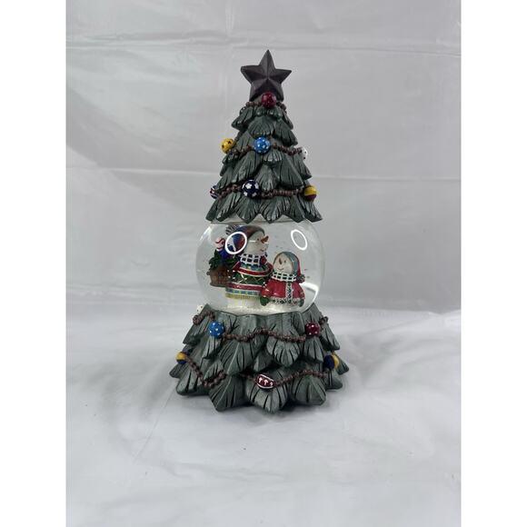 Retired San Francisco Music Box Snow Globe Christmas Tree Snowman Family 12" - Picture 1 of 10